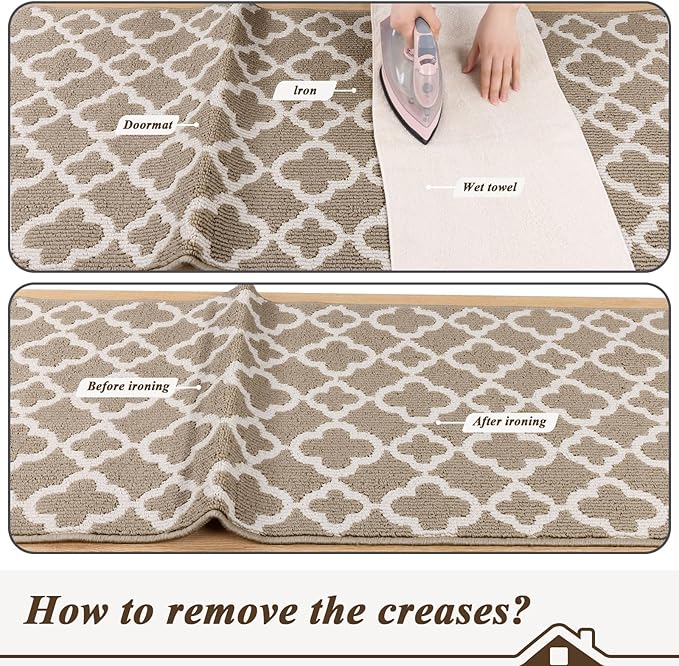 U'Artlines Runner Rug for Hallway 2×6feet Non Slip Kitchen Floor Carpet Runners Beige Geometric Pattern Machine Washable Area Rug for Entryway Bathroom