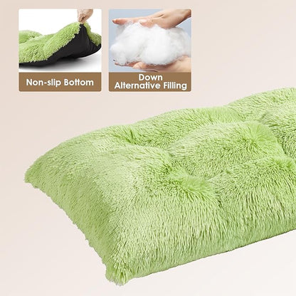 EHEYCIGA Fluffy Dog Crate Bed for Small Dogs, Plush Faux Fur Crate Pad, Calming Anti Anxiety Small Dog Bed, Washable Soft Warm Mat with Non-Slip Bottom, Green