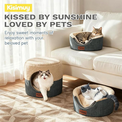 2 Pack Cat Bed for Indoor Cats - Foldable Cat House & Lounge for Kittens and Small Pets with Reversible Cushioned Pillow, Calming Anti-Anxiety Pet House, Soft Plush & Anti-Slip, Set of 2* 15.7 Inch