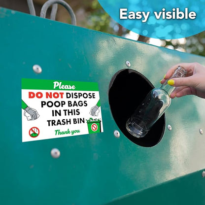 5 PC Please Do Not Dispose Poop Bags in This Trash Bin Stickers, 4x6 Vinyl No Pet Waste Sign