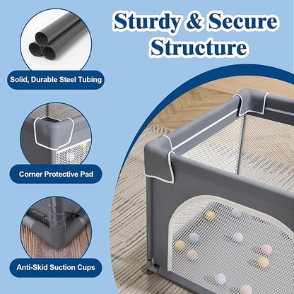 Small Playpen for Babies and Toddlers, 36"x36", Soft Breathable Mesh, Anti-Slip Base, Mini Baby Play Yard with Pull-Up Ring