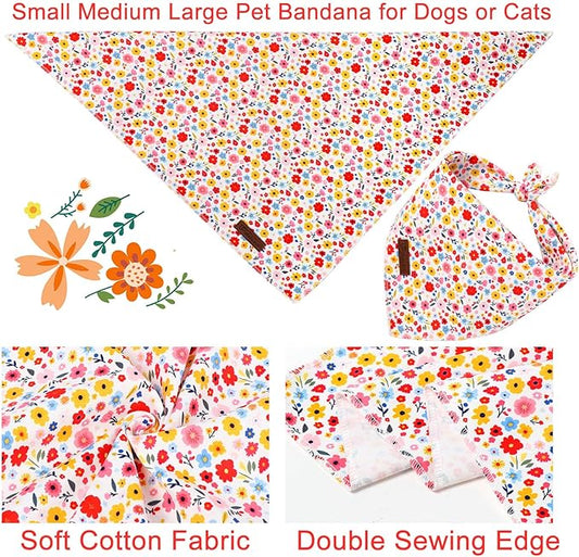 Floral Dog Bandana, UP URARA PUP Flowers Triangle Bid Scarf for Medium Large Dogs, Cotton Kerchief for Girl Boy Puppies, Cute Spring Blossom Bandana,S