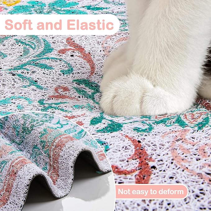 Glittme Cat Litter Mat with Non-Slip Bottom Litter Box Mat 33"X22" Litter Trapping Mat Easy to Clean Washable Cat Food Mat for Kitty,L