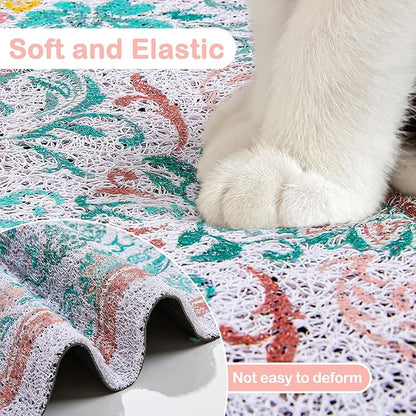 Glittme Cat Litter Mat with Non-Slip Bottom Litter Box Mat 33"X22" Litter Trapping Mat Easy to Clean Washable Cat Food Mat for Kitty,L
