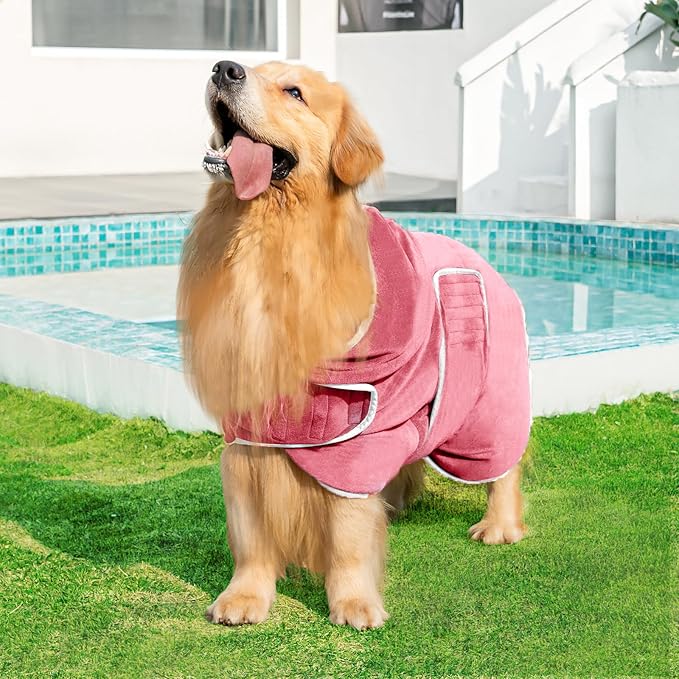 Avont Dog Bathrobe - Super Absorbent Pet Drying Towel Bath Robes After Bath Shower Swim Wet Walk for Puppies -Pink(XXL)