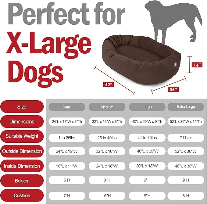 Majestic Pet Suede Shredded Memory Foam Mix Calming Dog Bed Washable - Cozy Soft Round Dog Bed with Spine for Head Support - Fluffy Donut Dog Bed, 52 Inch, Chocolate