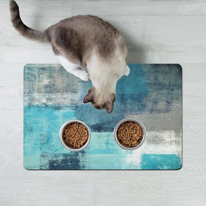 Dog Food Mats for Floors Absorbent, Cat Food Mat - Pet Cat Feeding Mat Quick Dry, Dog Bowl Mats for Water, Pet Supplies Feeding Placemat 16" x 24" Tie-Dye Blue