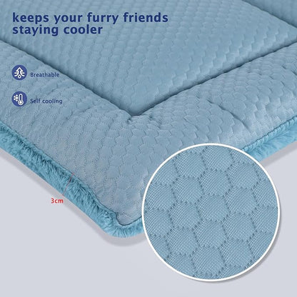 Dog Bed Mat, Crate Pad Reversible,Soft Kennel Pad, Washable Dog Crate Mat (Cool and Warm),Pet Sleeping Mattress for Small Medium Dogs XB009 (18''x13'',Blue)