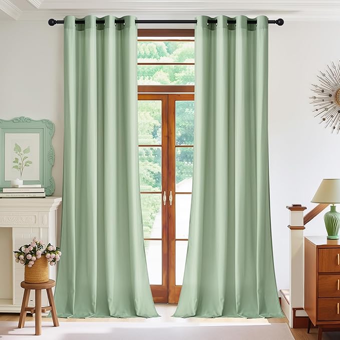 NICETOWN Non-See-Through Privacy Green Sheer Curtains 96 inches Long 2 Panels for Girls Room, 52" Wide Grommet Window Drapes for Nursery- Home Decoration Light Filtering Elegant Window Treatment