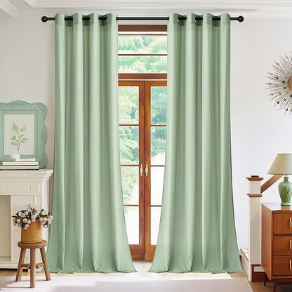 NICETOWN Non-See-Through Privacy Green Sheer Curtains 96 inches Long 2 Panels for Girls Room, 52" Wide Grommet Window Drapes for Nursery- Home Decoration Light Filtering Elegant Window Treatment
