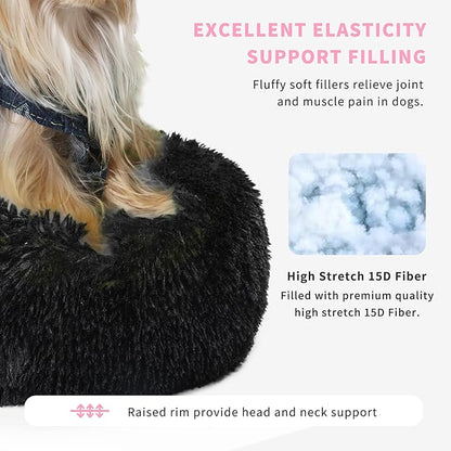 Black Dog Bed Extra Small Washable,Calming Dog Bed Princess for Small Dogs 15 inches Donut Soft Small Pet Bed,Anti Anxiety Round Fits up to 5 lbs Warm Comfort Pets Beds for Puppy Dogs Indoor