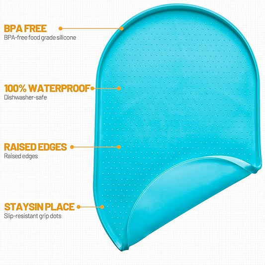 Hubulk 100% Waterproof Silicone Pet Feeding Mat with Raised Edge for Food and Water, Dog Bowl Mats, Cat Bowls Placemat with High Lip Protects Floor for Cats and Dogs (Teal, 16" L x 10" W)