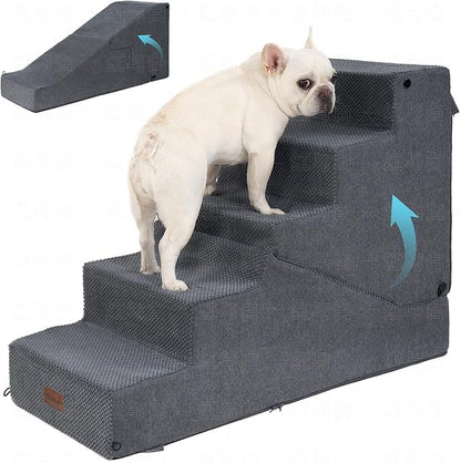 5-Step Dog Stairs and Ramp for Small Dogs and Cats, Pet Steps for High Bed with Non-Slip Bottom, Grey