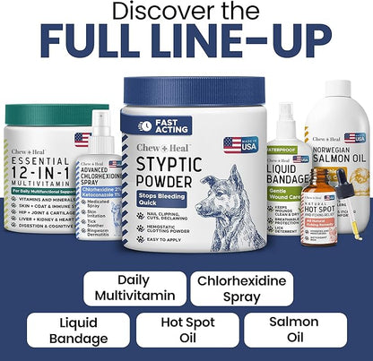 Chew + Heal Labs Styptic Powder for Dogs & Cats - 1.5 oz - Quick Stop Bleeding for Dogs Nails & Minor Cuts - Blood Clotting Powder & Bleed Stop Formula