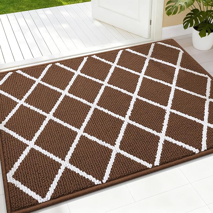 Finchitty Indoor Door Mat, Dirt Resistant and Absorbent, Low-Profile, Non-Slip, Washable Inside Floor Mats for Front Door, Back, and Entrance, 36" x 24", Coffee