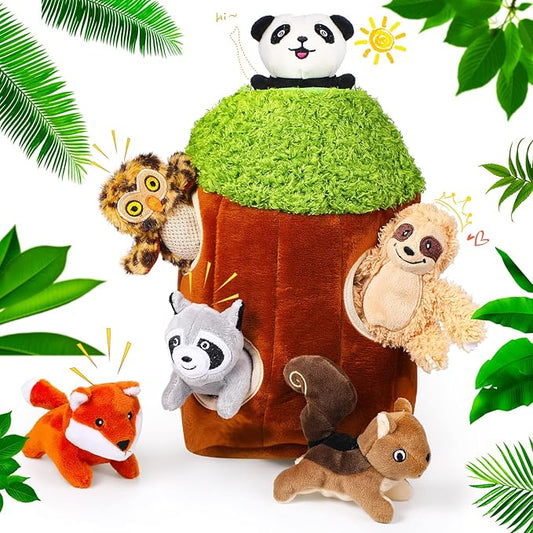 Skylety 7 Pieces Hide and Seek Dog Toys Activity Puppy Chew Squeaky Toys Plush Stuffing Woodland Stuffing with Squeakers for Small Medium Pets Dogs Puppy Gift(Cute,Medium)