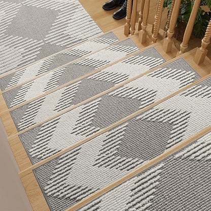 PADOOR 7PC Stair-Treads Non Slip, 3D Peel and Stick Stair Treads for Wooden Steps Indoor, Stair-Carpet Treads Washable Reusable Adhesive Stair-Runner Rugs for Kids and Dogs 8"x30" Grey