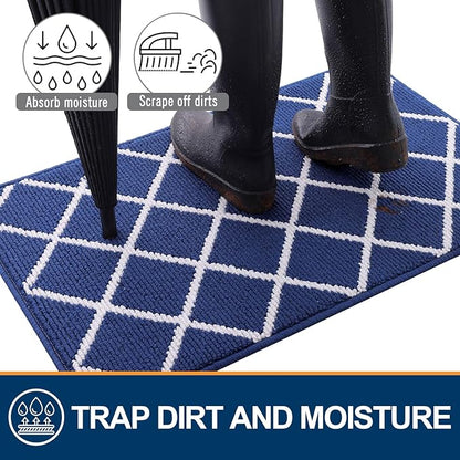 Finchitty Indoor Door Mat, Dirt Resistant and Absorbent, Low-Profile, Non-Slip, Washable Inside Floor Mats for Front Door, Back, and Entrance, 71" x 47", Navy