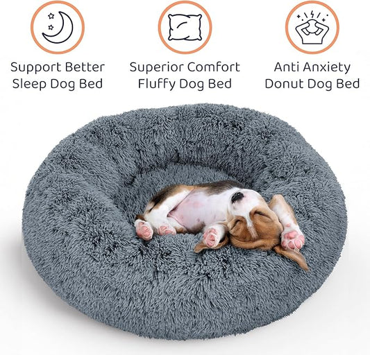 Donut Dog Bed - Premium Comfort for Anxiety Relief - Fluffy & Calming Design with Ultra-Plush Support | Cozy Round Dog Bed with Super Soft Circle Style (Dark Grey, X-Large)