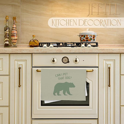 Funny Bear Kitchen Towels, Gifts for Bear Wildlife Camping Lovers Dish Tea Towels for Kitchen Decor, Can I Pet That Dog Decorative Hand Towel for Bathroom, 16x24 Inch - Green