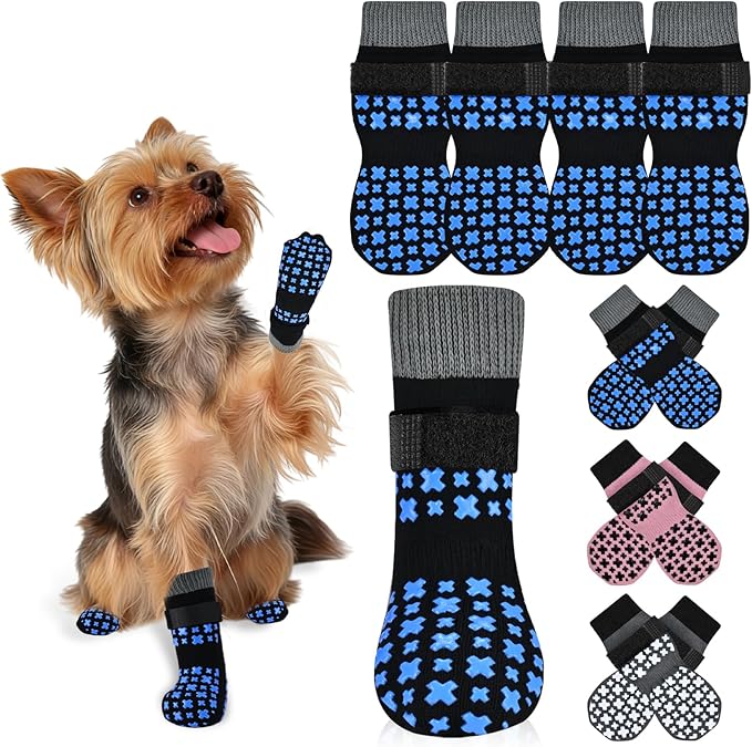 Non-Slip Dog Socks for Hardwood Floors Anti Slip Double-Sided Grippy Socks for Senior Dogs to Prevent Licking Paws, Scratching & Hot Pavement Premium Dog Paw Protector with Grippers Black XS