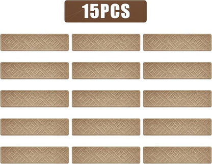 15 Pack 8 "X 30" Non-Slip Carpet Stair Treads for Indoor Wooden Steps, Made of Polyester and Reusable Adhesive, Suitable for Kids Elders and Pets（Beige Lines）