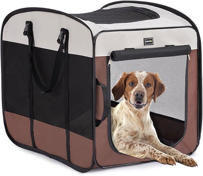DONORO Dog Kennels and Crates for Medium Dogs, Portable Pop Up Indoor Pet Cage with Sturdy Wire Frame, Collapsible Travel Crate Soft Sided Cat Bag Escape Proof (Brown, 24.0" L x 16.0" W x 19.0" H)