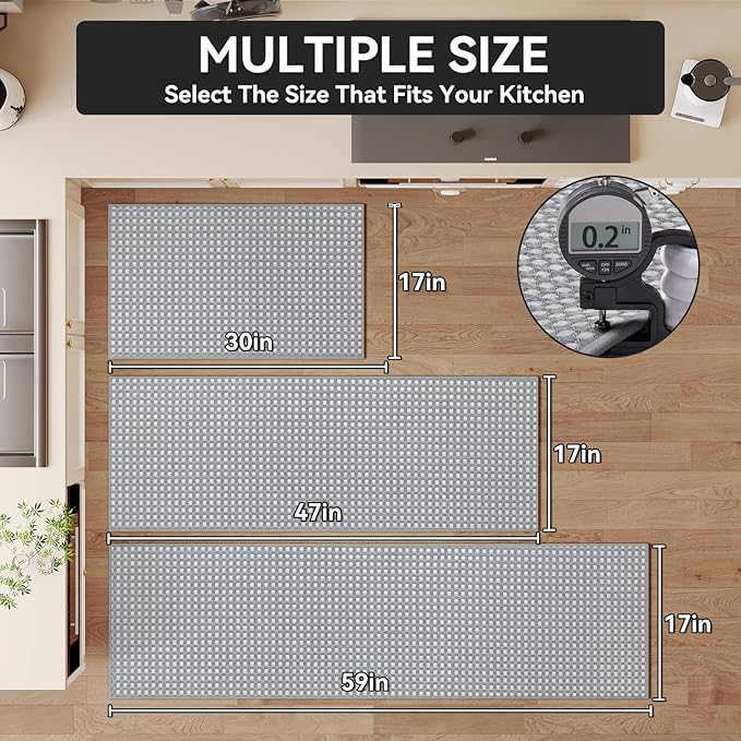Kitchen Mat Kitchen Rugs Sets of 2 PCS Non Slip Washable, Super Absorbent Soft Braided Kitchen Mats for Floor, Rubber Backing Comfort Standing Kitchen Sink Mat Runner Rug, Gray 17"x28"+17"x47"