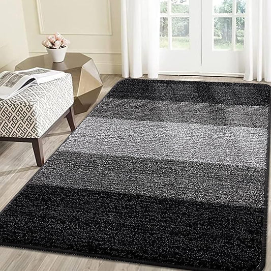 Smiry Dog Door Mat for Muddy Paws, Absorbs Moisture and Dirt, Low-Profile Entryway Mat with Non-Slip Backing, Entry Indoor Outdoor Doormat for Inside Floor (71x47 Inches, Black, Striped)
