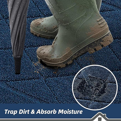 BEQHAUSE Dirt Trapper Door Mat 32" x 72", Doormat Non-Slip Entryway Rugs Washable, Dog Door Mat Stain Resistant and Absorbent Welcome Floor Mat for Front Back Door, Mud Wet Shoes & Paws, Navy Blue