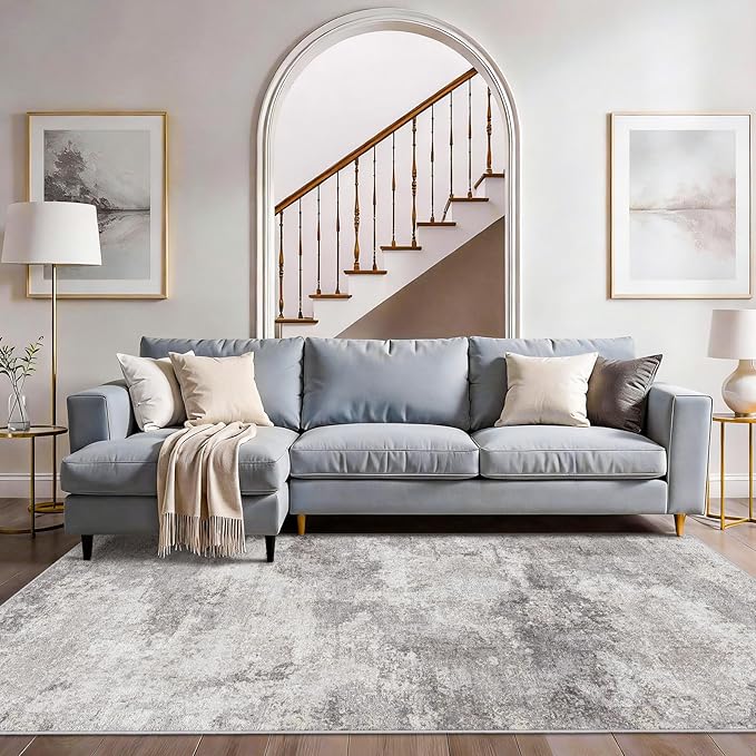 4x8 Rug Modern Abstract Wide Runners for Hallway，Living Room, Bedroom,Laundry Room - Washable Non-Slip Soft Thin Carpet - Easy-to-Clean Low Pile Floor Mat for Home Decor 4x8 Grey