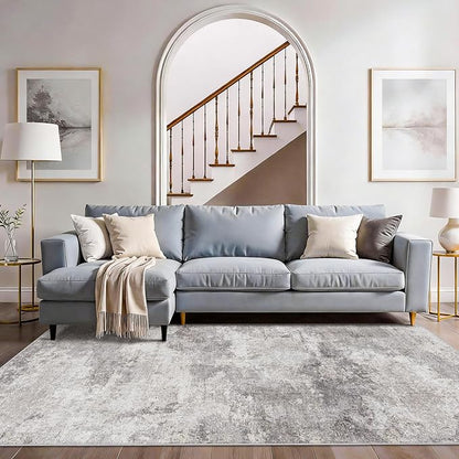 4x8 Rug Modern Abstract Wide Runners for Hallway，Living Room, Bedroom,Laundry Room - Washable Non-Slip Soft Thin Carpet - Easy-to-Clean Low Pile Floor Mat for Home Decor 4x8 Grey