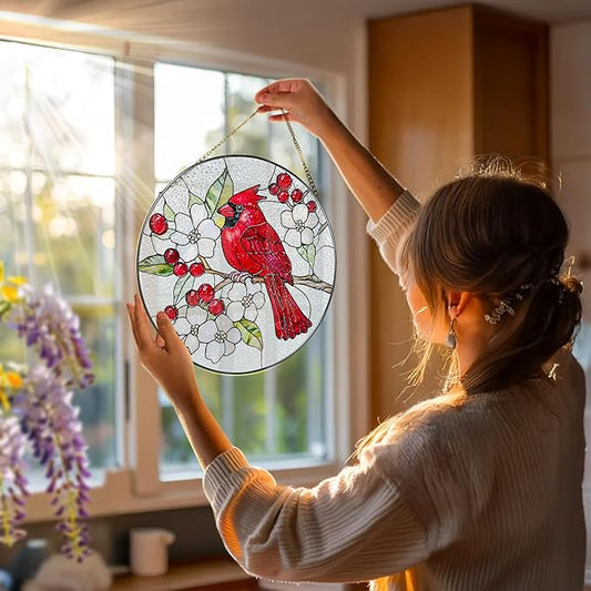 8″ Cardinal Stained Glass Suncatcher, Stained Glass Window Hanging Ornament, Red Bird Decor, Christmas Ornaments | Cardinal Memorial Gifts, Bird Lover Gift, Gifts Ideas