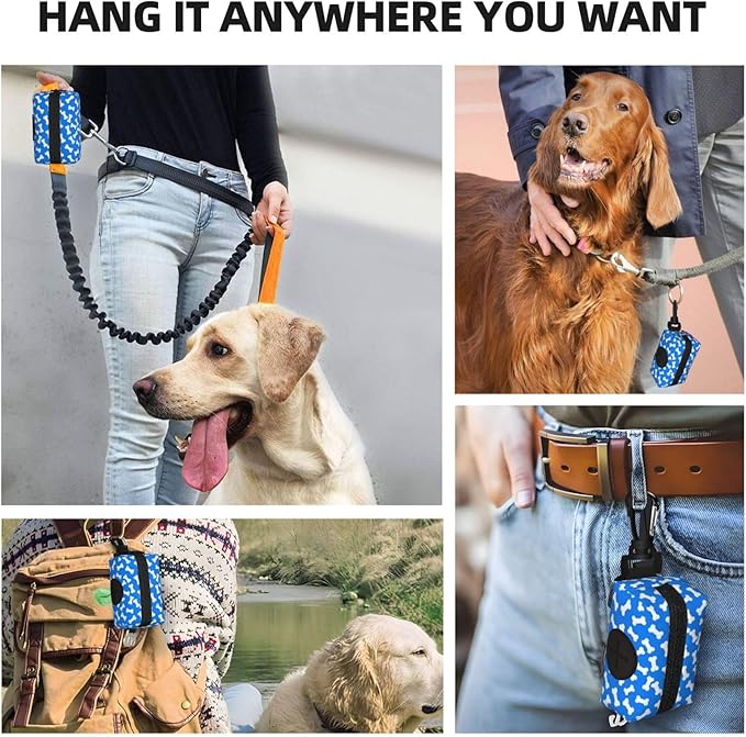 Dog Poop Bag Holder for Leashes - Lightweight Pet Waste Bags Dispenser Doggy Zippered Pouch for Puppy Walking Accessories(Dog Bones)
