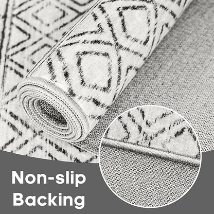3x6 Runner Rug Washable - Moroccan Hallway Runners Non Slip Pets Friendly Rug Low Pile Soft Indoor Floor Mat Front Door for Kitchen Bedroom Entryway Laundry 3x6 Geo Grey