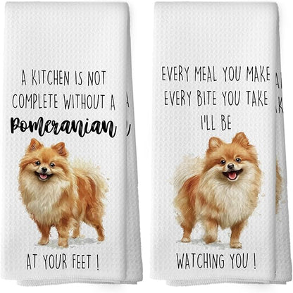 Pomeranian Dog Kitchen Towels Set of 2, Funny Dog Kitchen Decor, Dogs Gifts for Women Men Hand Towel, Pet Owner Gift Decorative Tea Towels Dish Towel 16x24 Inch
