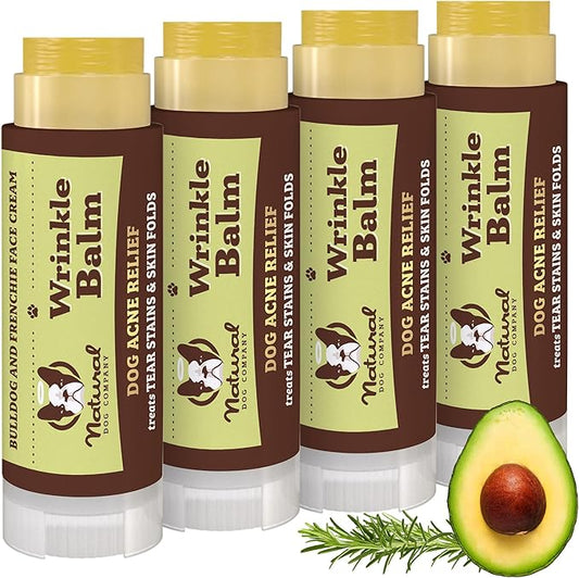 Natural Dog Company Wrinkle Balm, Travel Stick, 0.15 oz, 4 Pack, Dog Lotion for Dry Itchy Skin, Cleans Wrinkles, Yeast Infection Treatment for Dogs, Plant Based, Made in USA