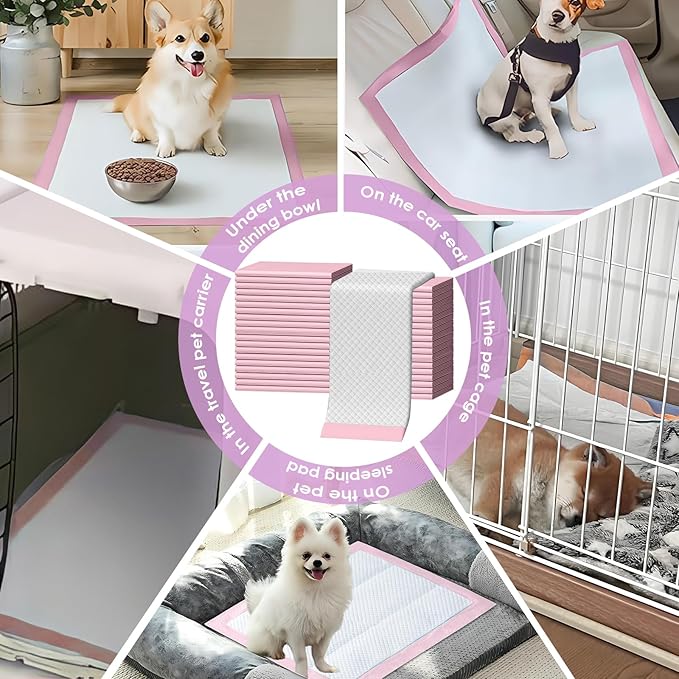 Pink Puppy Pee Pads, 18"x 24" 50 Count Disposable Puppy Pee Pad for Pet Toilet Training, Super Absorbent & Thick, Leak-Proof, Quick-Dry, Pet Potty Pads for Puppies, Dogs, Cats, Rabbits