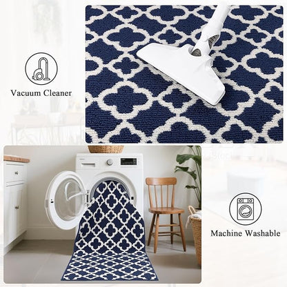 U'Artlines Runner Rug for Hallway 2×6feet Non Slip Kitchen Floor Carpet Runners Blue Geometric Pattern Machine Washable Area Rug for Entryway Bathroom