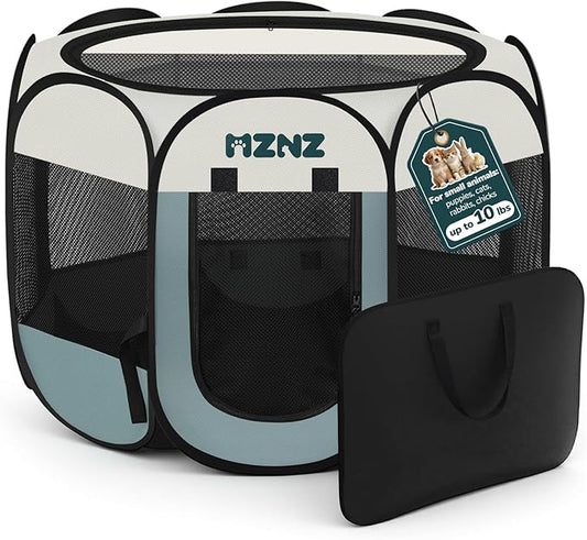 Dog Cat Playpen, Portable Puppy Pet Crate Indoor for Small Dogs Cats Rabbits, Foldable Dog Cage Enclosure for Outdoor, Pop Up Dogs Tent Kennel with Carrying Case, Grey