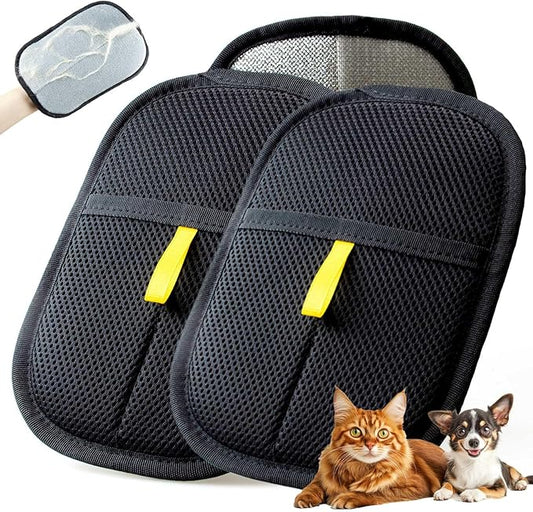 Thickened Pet Hair Removal Glove - Electrostatic Cat Dog Hair Remover Glove, Reusable Magic Brush Pet Hair Remover Tool for Couch, Carpet, and Car Seat (Black, 2 Pack)