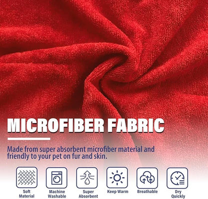 Dog Drying Coat - Fast Drying Dog Towel Robe - Microfiber Super Absorbent Pet Bathrobe, Adjustable Collar & Belly Strap Fast Drying Bath Robe Towel (Medium, Red)