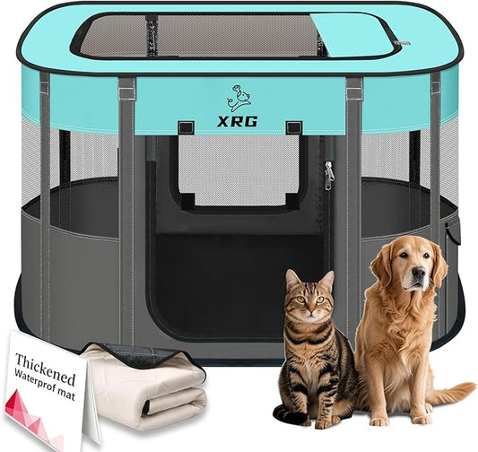 Portable Foldable Pet Playpen Collapsible Crates Kennel Playpen for Dog cat and Rabbit &Travel playpen Outdoor or Indoor (Large（35.4" L x 27.6" W x 23.6" H）, Green)