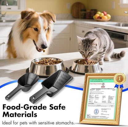 Food Scoop 2 PACK,2 Cup Capacity Dog Food Scoop With Measuring Lines For Dog, Puppy and Cat Coffee Bean Flour Scoop (Small & Large Black)