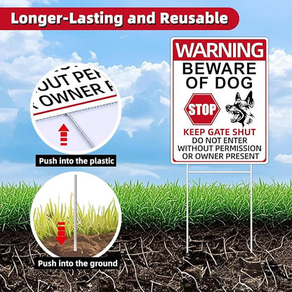 Beware of Dog Signs, 2 Pack 13"x10" Double-Sided Signs, Corrugated Plastic, H-Stake Metal Stakes, Dog Signs for Yard, Garden and Yard Wall Decor, Beware of Dog Signs for Fence