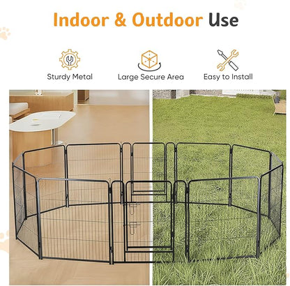 NEWBULIG Dog Playpen for Indoor 24 Inch 12 Panels - Portable Heavy Duty Metal Pet Exercise Pen with Door, Foldable Small Dog Puppy Playpen Fence for Outdoor RV, Camping, Yard, Garden