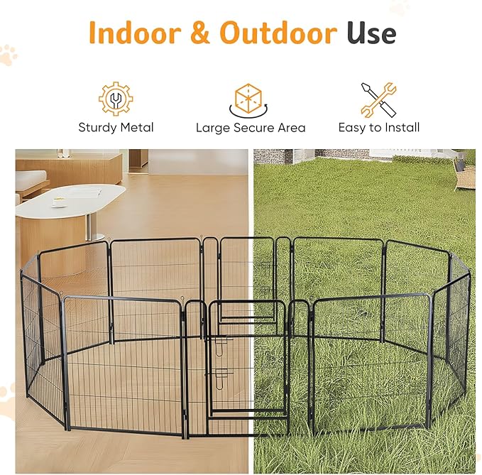 NEWBULIG Dog Playpen for Indoor 32 Inch 12 Panels - Portable Heavy Duty Metal Pet Exercise Pen with Door, Foldable Small Medium Dog Puppy Playpen Fence for Outdoor RV, Camping, Yard, Garden