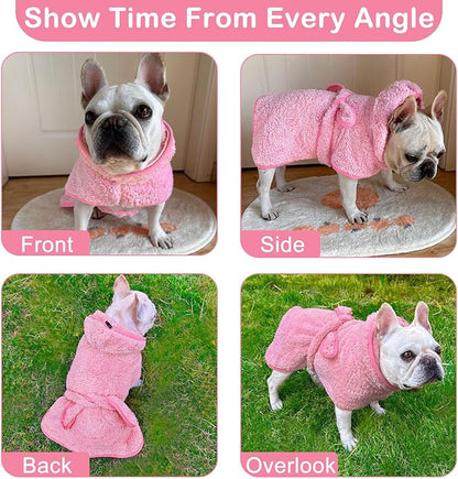 Bienbee Soft Dog Bathrobe，Super Absorbent & Quick-Drying Dog Robe with Hood, Cozy Drying Coat for After Bath, Pink XL