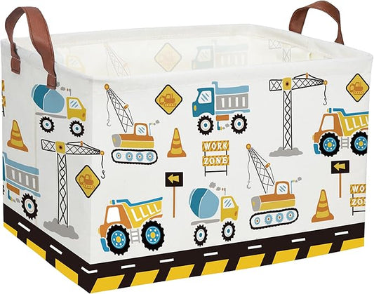 Kids Baskets Car Basket Boys Storage Bins Rectangular Book Basket Storage Bin Organizer Book Shelf Box Room Decor(Engineering vehicle)