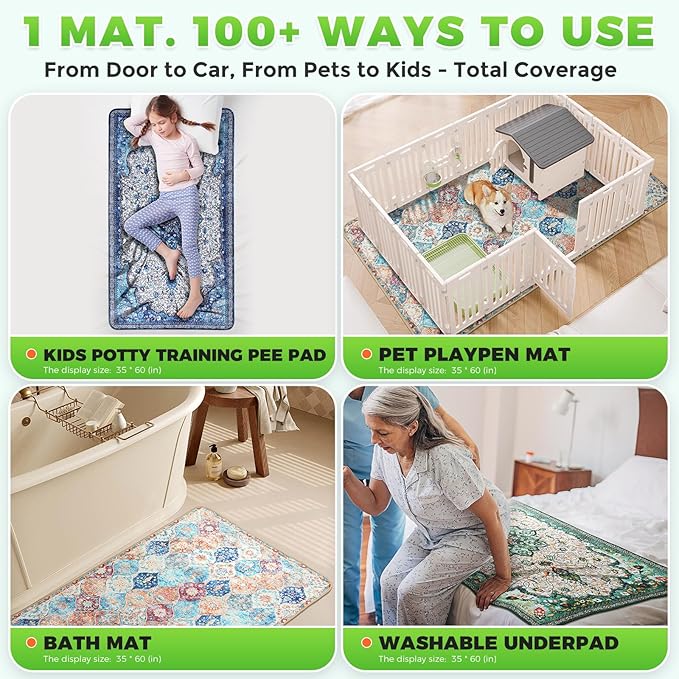 Hompet 2 Pack Super Absorbent Lightweight Dog Door Mat, Washable Pee Pads for Dogs, Reusable Puppy Training Pads, Quick Dry Non-Slip Pet Entryway Rug, Leak-Proof Potty Pad for Indoor Floors, 35"x60"